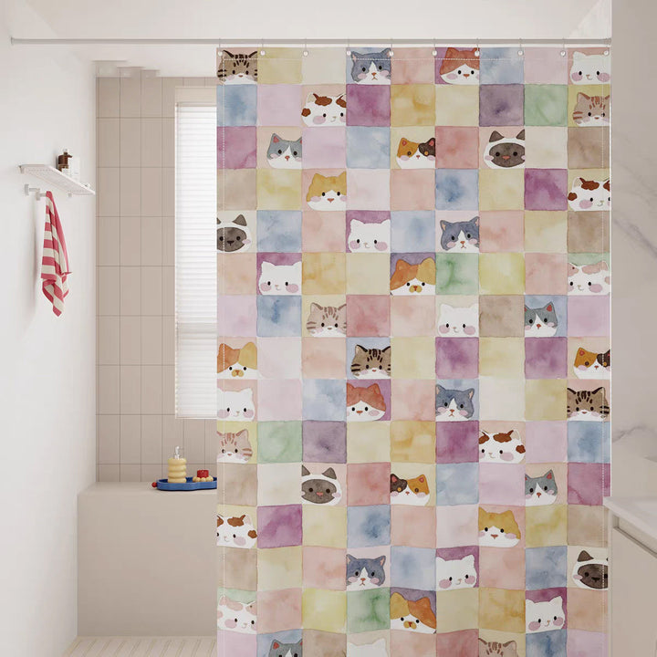 Watercolor Cat Print Shower Curtain Kalsten