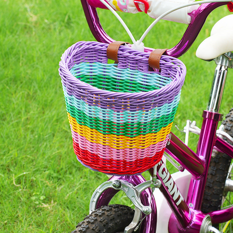 woven front bicycle basket with adjustable leather handlebar straps Kalsten