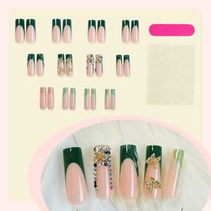 Premium Decorative Press-On Nail Set with Artistic Floral and Gem Accents Acalora