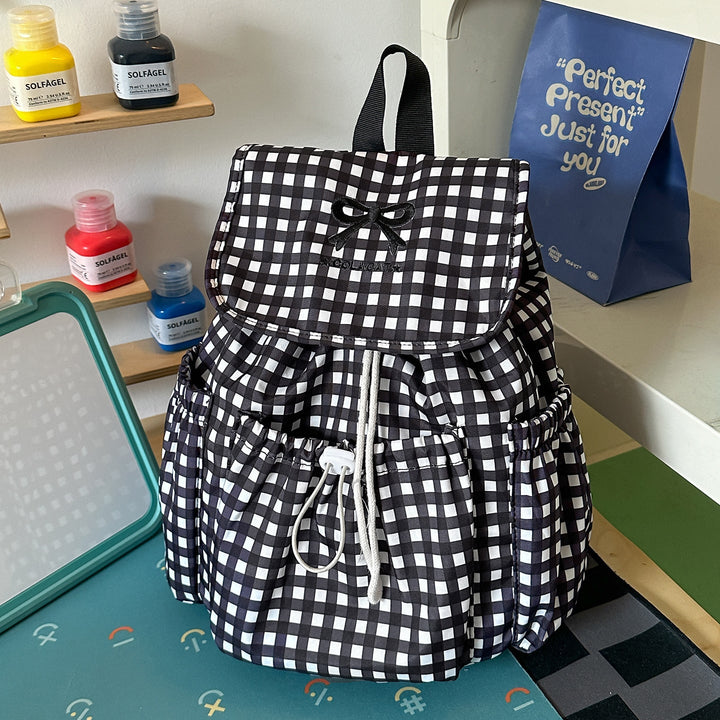 Charming Checked Drawstring School Backpack