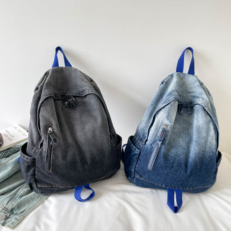 Casual Denim Wash School Backpack Kalsten