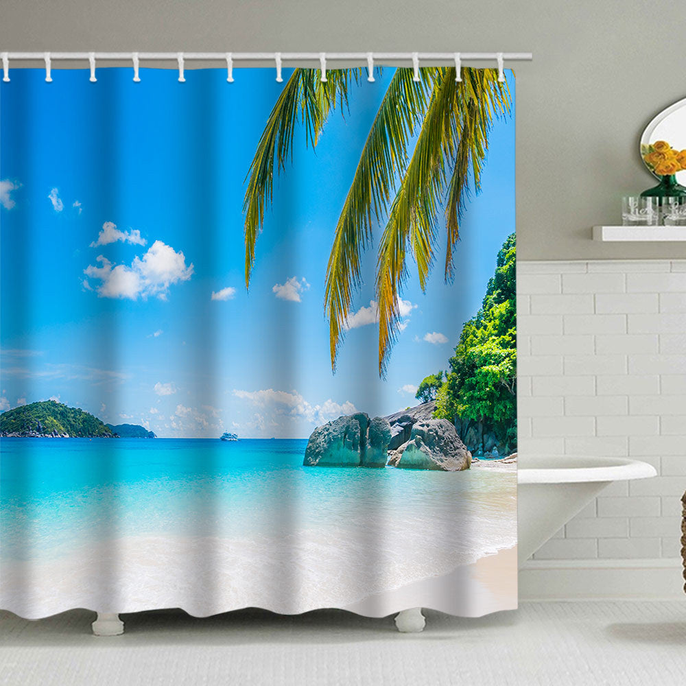 Tropical Beach Scene Shower Curtain Kalsten