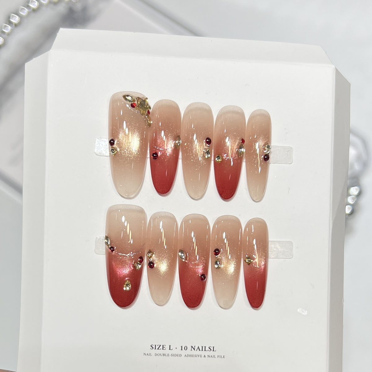 Premium Press-On Nail Art Set with Elegant Heart & Leaf Design Acalora