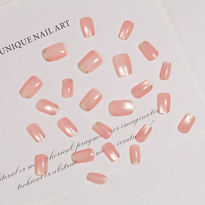 Glossy French Tip Press-On Nails with Shimmer Effects Kalsten
