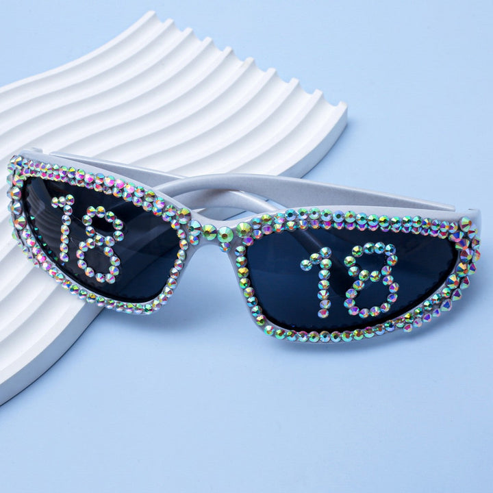 Women Glamorous Rhinestone Sunglasses with Custom Designed Inscription Kalsten
