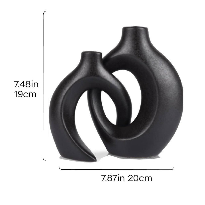 Modern Sculptural Hollow-Ring Ceramic Tabletop Vase Set With Minimalist Asymmetrical Silhouette