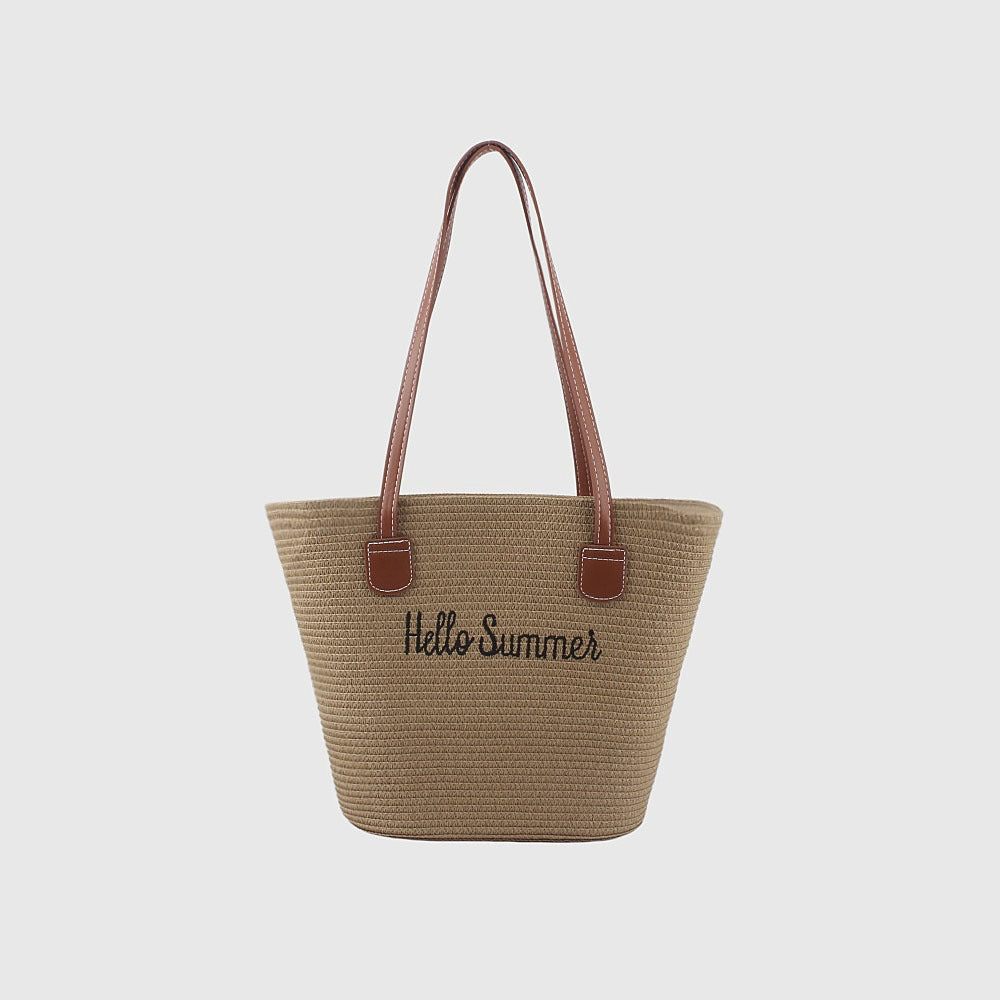 Summer straw bag with leather handles Kalsten