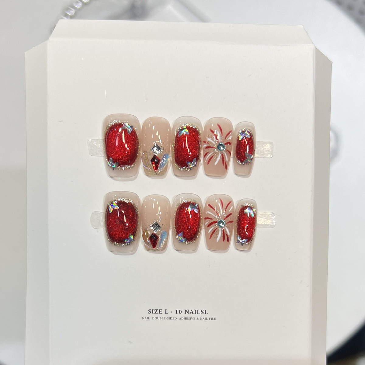 Premium Press-On Nail Art Set with Elegant Heart & Leaf Design Acalora