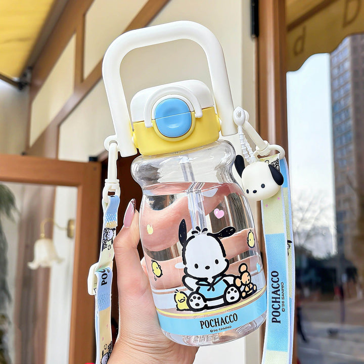 Women's water bottle with high-quality silicone carrying handle and playful character design Kalsten