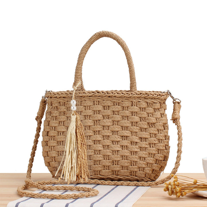 Handbag Made of Woven Natural Material with Fashionable Fringes Kalsten