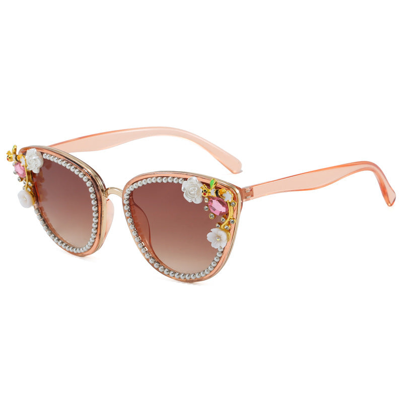 Ladies Glamorous Cat-Eye Sunglasses with Floral Decorations Kalsten
