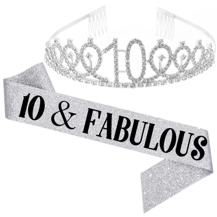 Girl Glittering Birthday Crown and Sash Set Kalsten