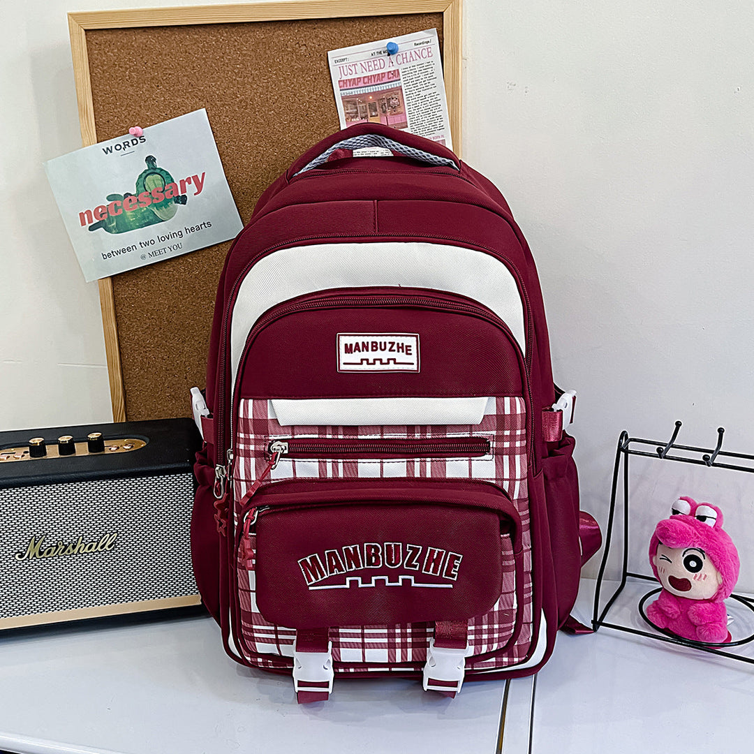 Casual Checkered Pattern School Backpack