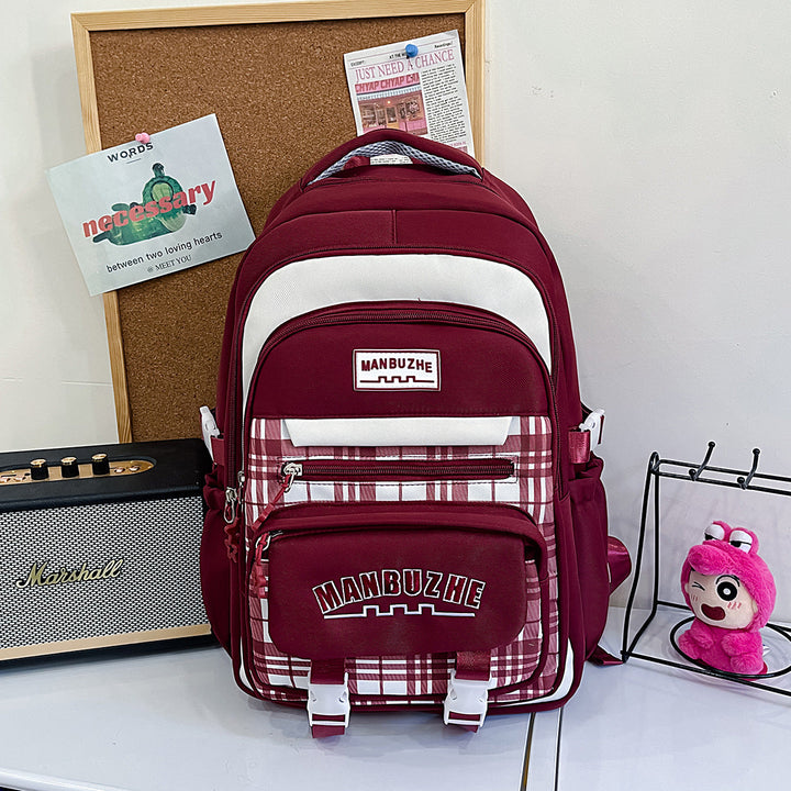 Casual Checkered Pattern School Backpack