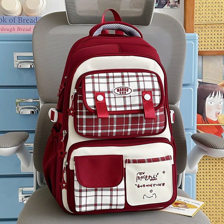 Checked Patterned School Backpack