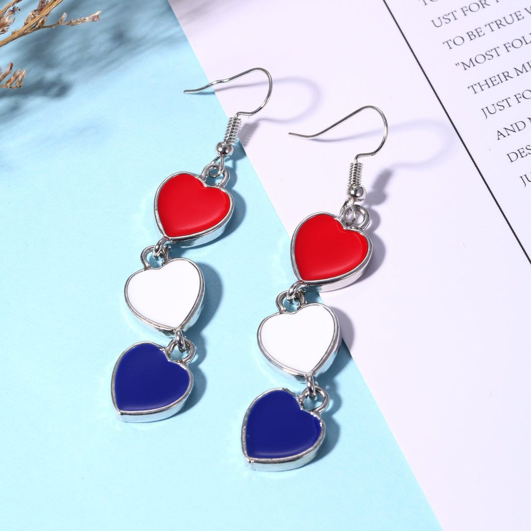 Women's long multi-row heart cascade earrings with enamel filling and fish hook clasp Kalsten