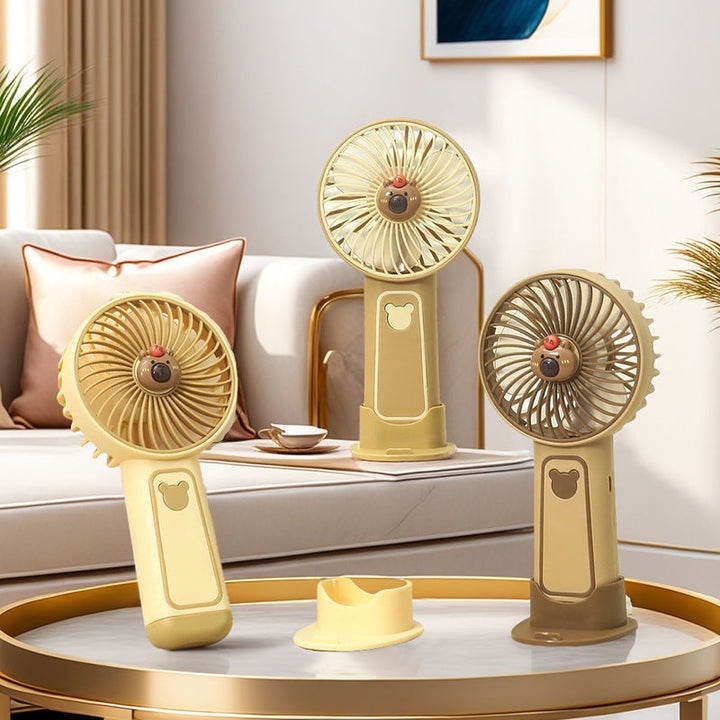 Unisex portable rechargeable USB hand fan with cute bear design and stand Kalsten