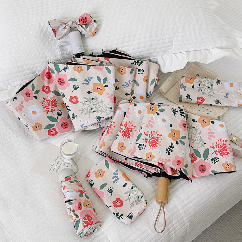 Ladies Folding Umbrella with Floral Design and Cute Details Kalsten