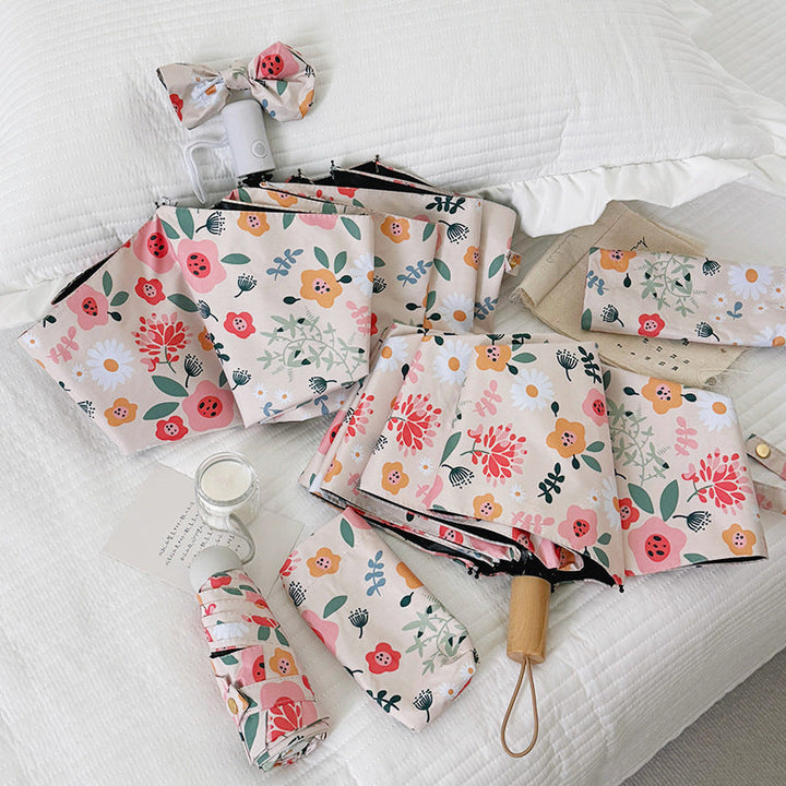 Ladies Folding Umbrella with Floral Design and Cute Details Kalsten