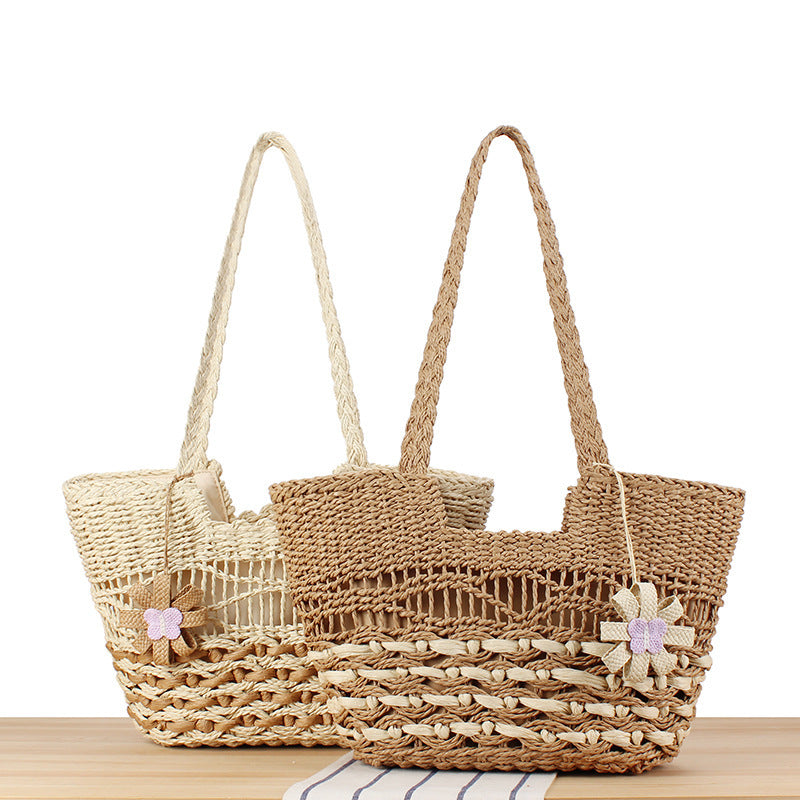 Handmade straw tote bag with unique flower design Kalsten