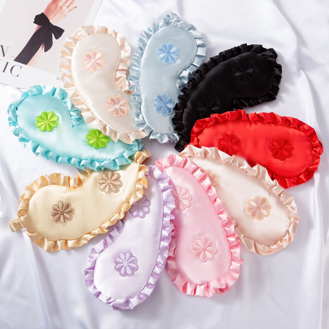 Women's embroidered satin sleep mask with gathered ruffled edge and soft padding Kalsten