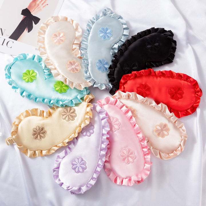 Women's embroidered satin sleep mask with gathered ruffled edge and soft padding Kalsten