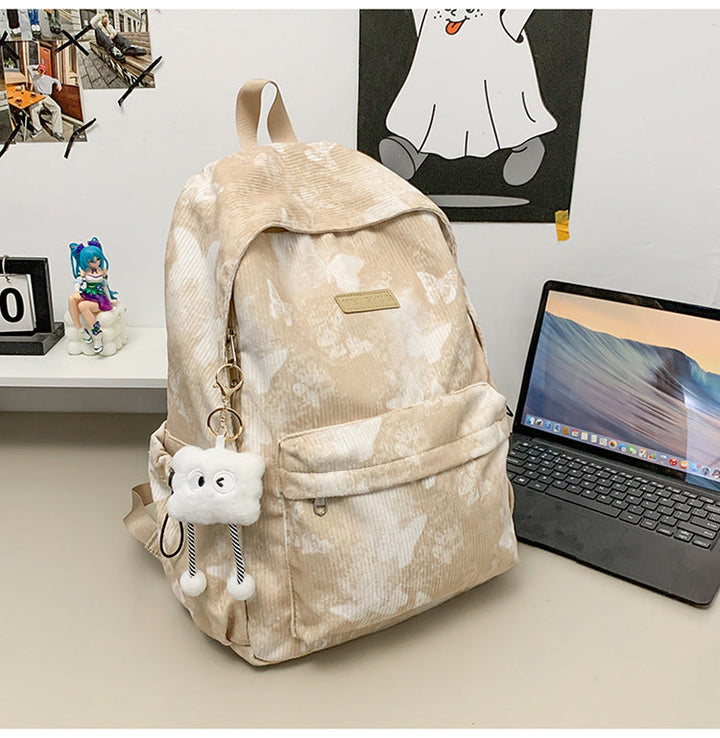 Corduroy Butterfly-Print School Backpack