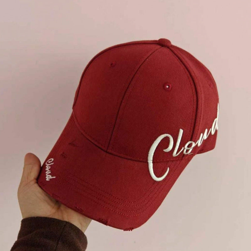 Women's Distressed Cotton Baseball Cap with Scripted Design Kalsten