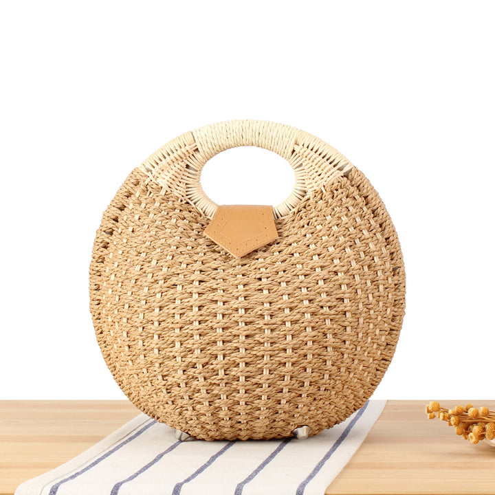 Round straw bag with elegant leather handle Kalsten