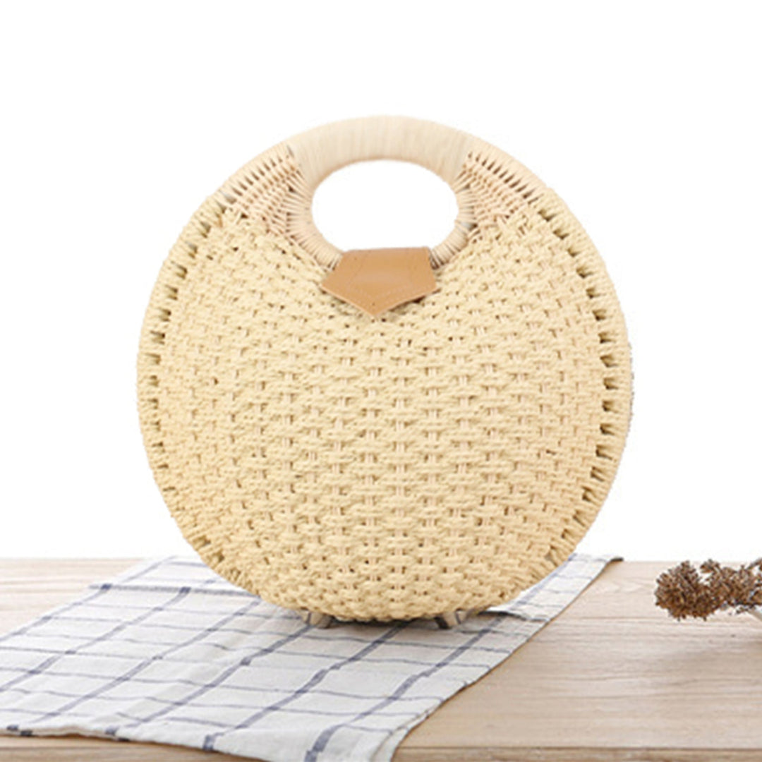 Round straw bag with elegant leather handle Kalsten