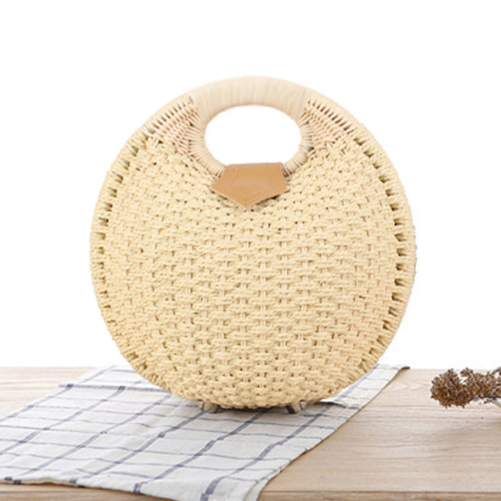 Round straw bag with elegant leather handle Kalsten