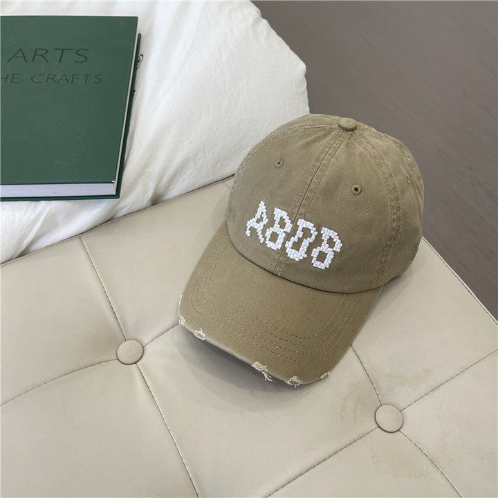 Women's Distressed Cotton Baseball Cap with Graphic Detailing Kalsten