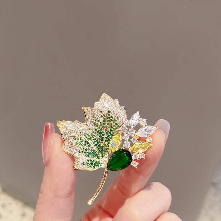 Exquisite leaf brooch with sparkling crystals Kalsten