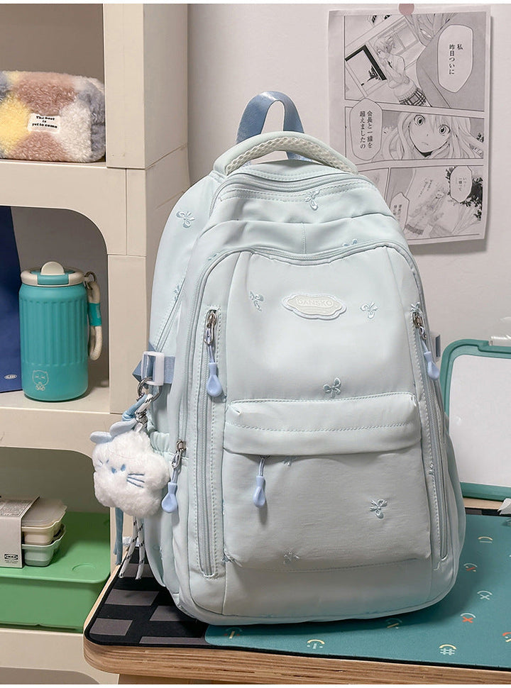 Embroidered Multi-Compartment Casual School Backpack
