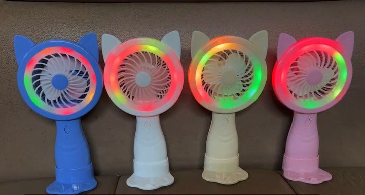Unisex Portable Hand Fan with Creative Cat Ears and Colorful LED Lights Kalsten