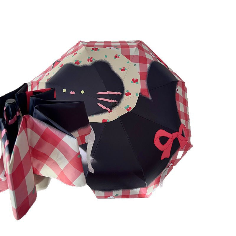 Women's Foldable Umbrella with Stylish Check Pattern Kalsten