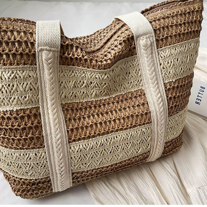 Handcrafted beach bag with distinctive striped design Kalsten