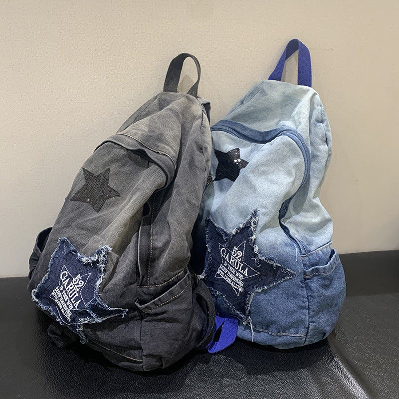 Denim Star Appliqué Casual School Backpack Kalsten