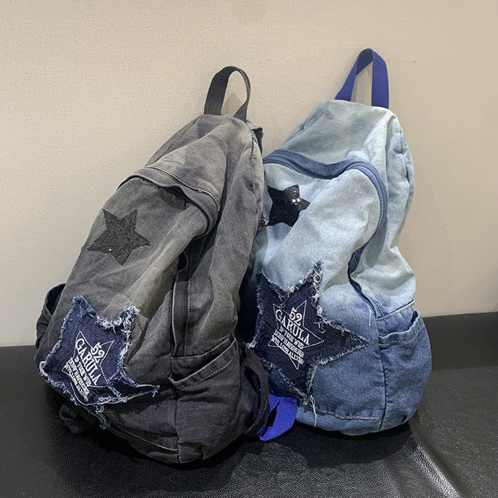 Denim Star Appliqué Casual School Backpack Kalsten