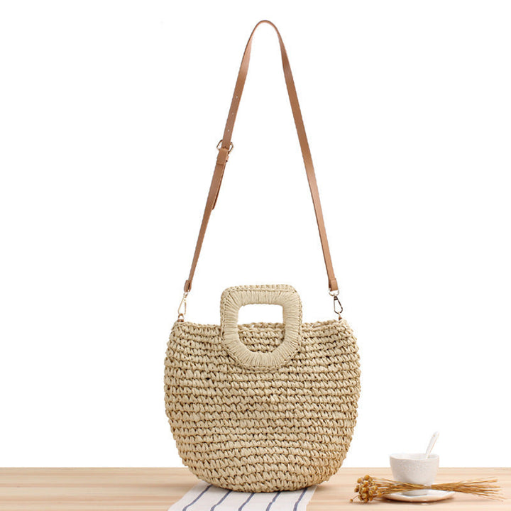 Handmade straw shoulder bag with square handle Kalsten