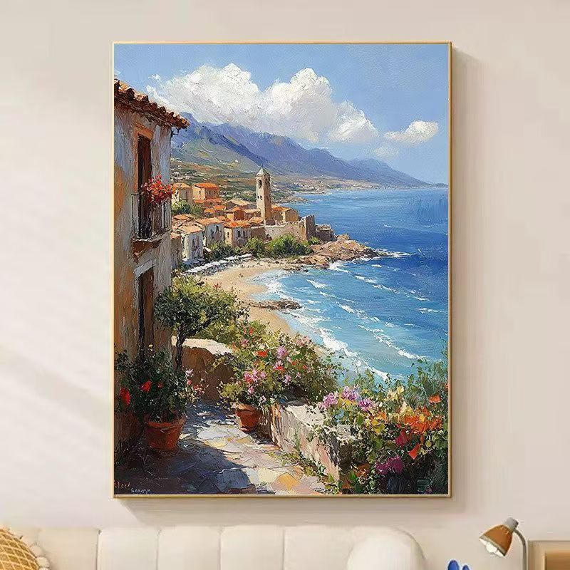 Coastal Village Scenic Painting Canvas Wall Art Kalsten