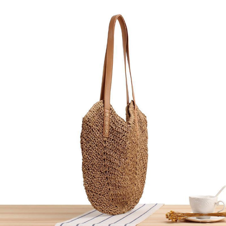 Large straw bag with leather accents Kalsten