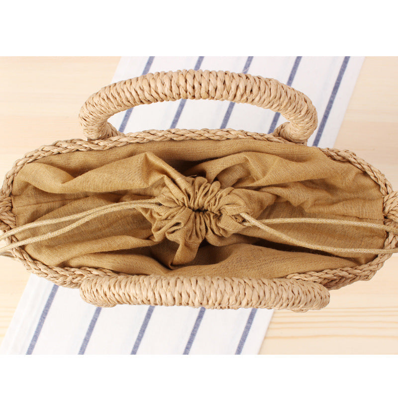 Braided Bast Shoulder Bag with Round Handle Kalsten