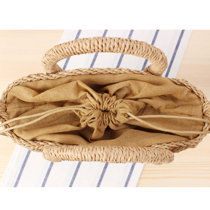 Braided Bast Shoulder Bag with Round Handle Kalsten