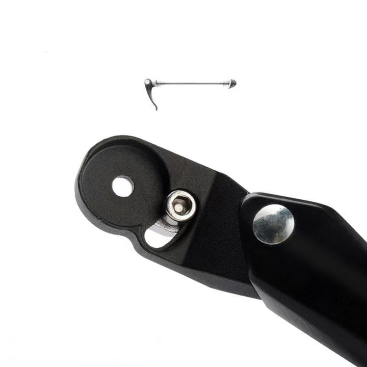 adjustable rear bicycle kickstand with hinged mounting plate and rubber foot Kalsten