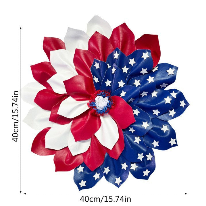 Unisex nan handcrafted Americana medallion wreath with layered deco mesh ribbons star motif bows and rustic sign Kalsten