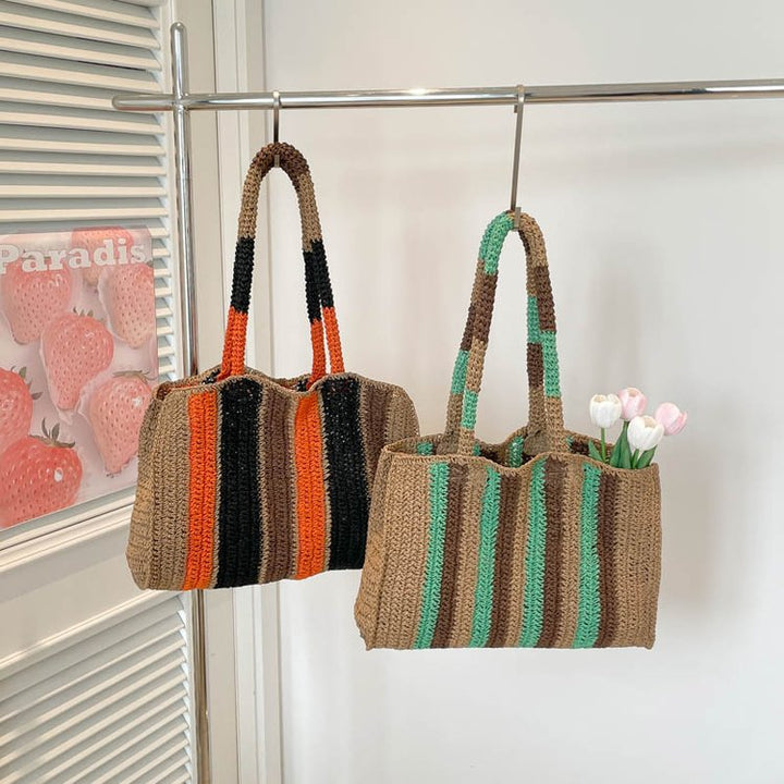 Handwoven shopping bag with modern stripes Kalsten