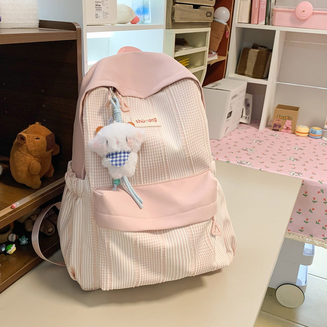 Versatile Checkered Pattern School Backpack