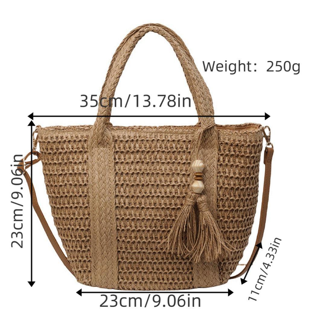 Braided tote bag with tassels and leather details Kalsten