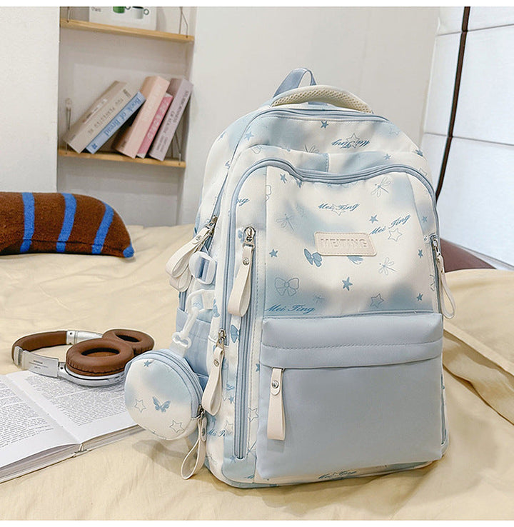 Floral-Print Multi-Pocket School Backpack